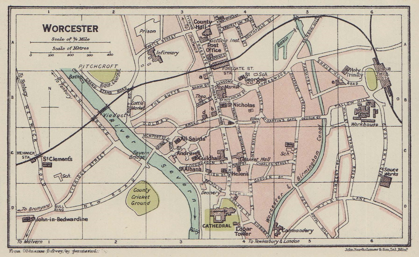 WORCESTER town city plan. Worcestershire 1920 old antique map chart